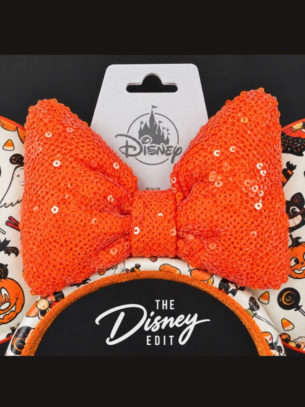 Disney Parks Halloween Minnie Mouse Ear Headband Orange Sequin Bow NWT - Picture 3 of 5